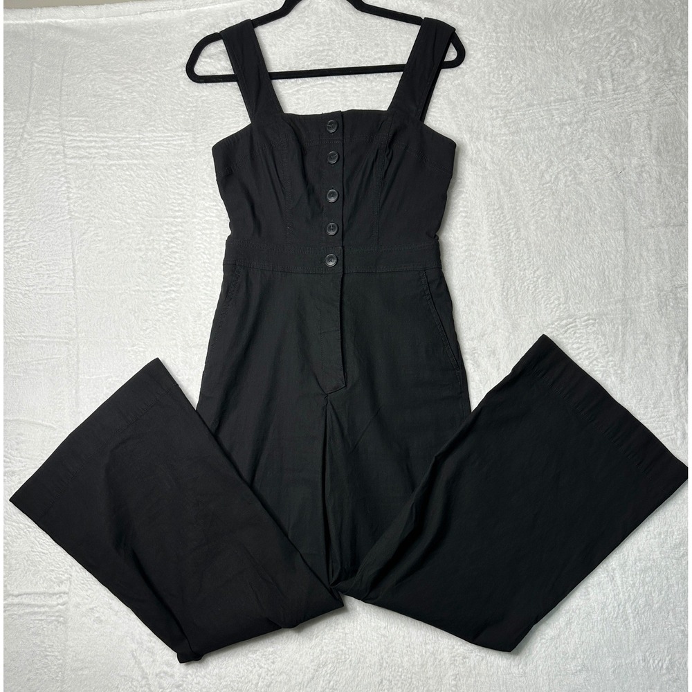Maeve The Colette Jumpsuit Women 4 Black Button Front Wide Leg Sleeveless Pocket